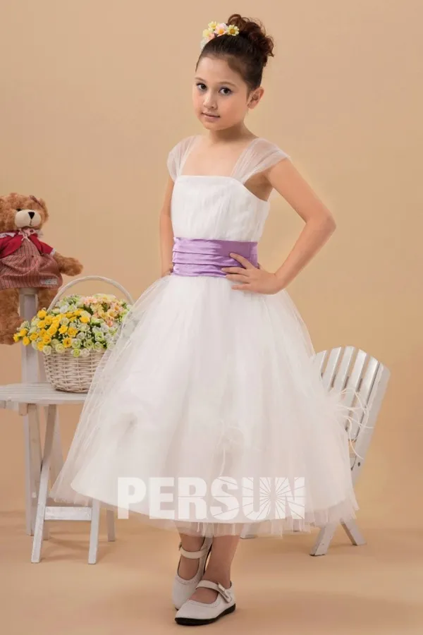 Robe cortège fille courte col carré à mancheron